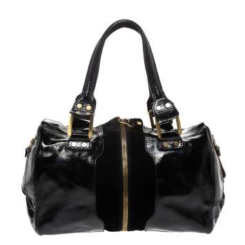 Pre Owned Jimmy Choo Black Patent Leather and Suede Marla Satchel