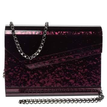 Pre Owned Jimmy Choo Burgundy Glitter Acrylic Candy Clutch Bag