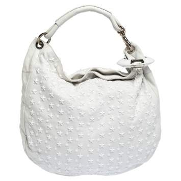 Pre Owned Jimmy Choo White Leather Star Studded Sky Bangle Hobo
