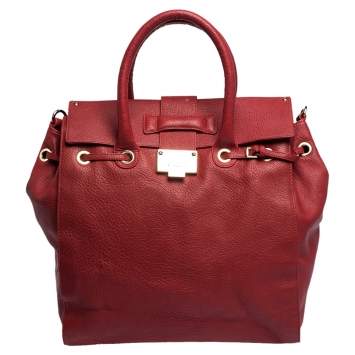 Pre Owned Jimmy Choo Red Leather Large Rosalie Satchel