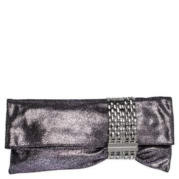 Pre Owned Jimmy Choo Metallic Glittery Suede Chandra Clutch
