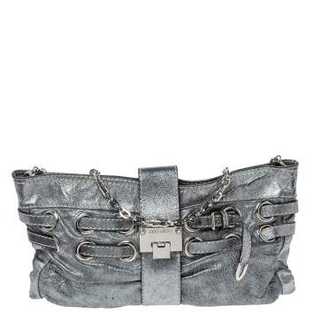 Pre Owned Jimmy Choo Metallic Silver Leather Rio Chain Bag