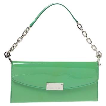 Pre Owned Jimmy Choo Light Green Patent Leather Riane Clutch Bag