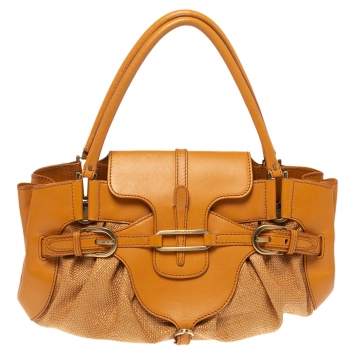 Pre Owned Jimmy Choo Orange Raffia and Leather Tulita Shoulder Bag