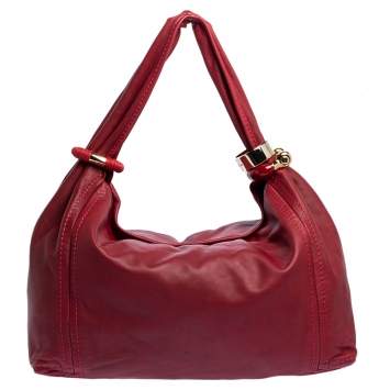 Pre Owned Jimmy Choo Red Leather Large Saba Hobo