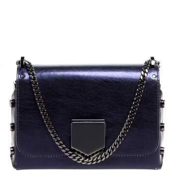 Pre Owned Jimmy Choo Metallic Purple Leather Lockett City Shoulder Bag