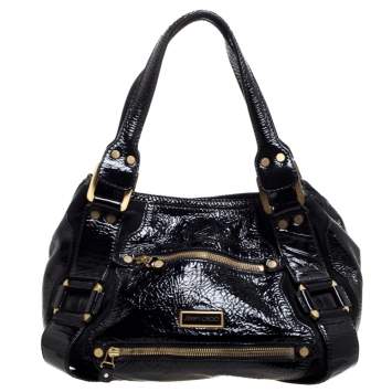 Pre Owned Jimmy Choo Black Patent Leather and Suede Mahala Bag