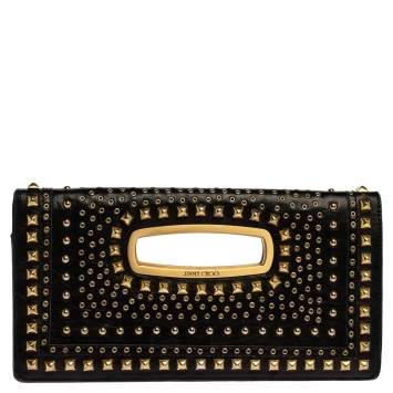 Pre Owned Jimmy Choo Black Leather Studded Clutch