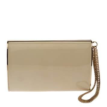 Pre Owned Jimmy Choo Beige Patent Leather Carmen Clutch