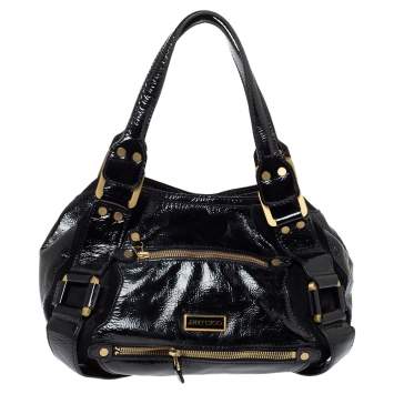 Pre Owned Jimmy Choo Black Patent Leather and Suede Mahala Bag