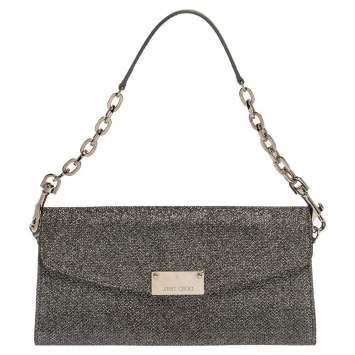 Pre Owned Jimmy Choo Grey Shimmer Fabric Riane Chain Clutch