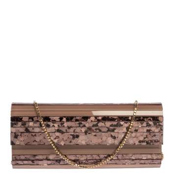 Pre Owned Jimmy Choo Beige Glitter Acrylic Sweetie Chain Clutch