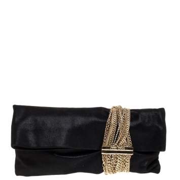 Pre Owned Jimmy Choo Black Shimmer Suede Chandra Clutch