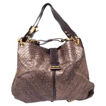 Pre Owned Jimmy Choo Brown Snakeskin Effect Leather Alex Hobo