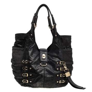 Pre Owned Jimmy Choo Black/Metallic Textured Leather Bree Shoulder Bag