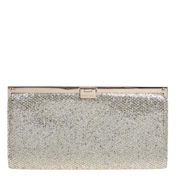 Pre Owned Jimmy Choo Metallic Gold Lace and Glitter Camille Clutch