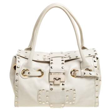 Pre Owned Jimmy Choo Cream Leather Medium Rosalie Satchel