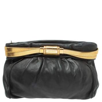 Pre Owned Jimmy Choo Black Leather Oversized Chain Zip Clutch