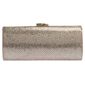 Pre Owned Jimmy Choo Gold Glitter Twill Tube Clutch