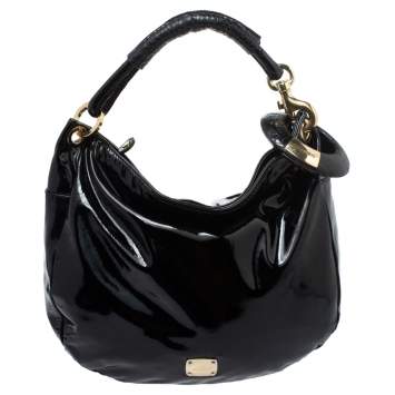 Pre Owned Jimmy Choo Black Patent Leather and Python Large Sky Hobo