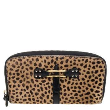 Pre Owned Jimmy Choo Animal Print Calf Hair Zip Around Wallet