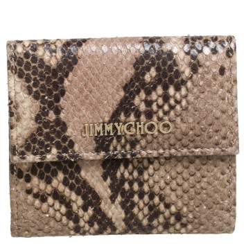 مملوكة مسبقًا Jimmy Choo Beige Python Effect Leather French Flap Wallet
