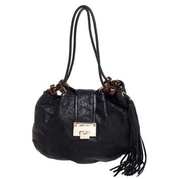 Pre Owned Jimmy Choo Black Crinkled Leather Roxana Hobo