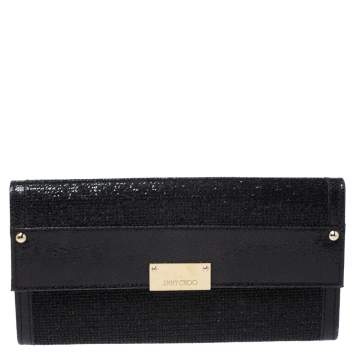 Pre Owned Jimmy Choo Black Leather and Glitter Reese Clutch