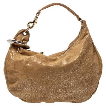 Pre Owned Jimmy Choo Gold Shimmering Leather Large Solar Hobo