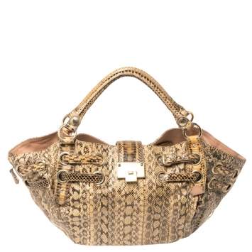 Pre Owned Jimmy Choo Cream/Black Water Snake Ramona Shoulder Bag