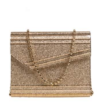 Pre Owned Jimmy Choo Gold Glitter Acrylic Candy Chain Clutch