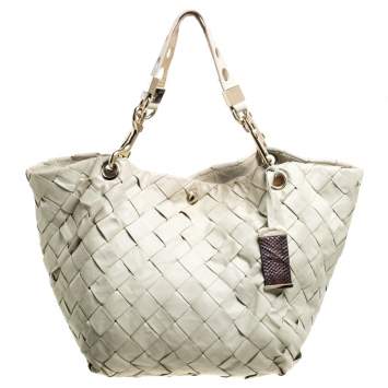 Pre Owned Jimmy Choo Ivory Woven Leather Tote