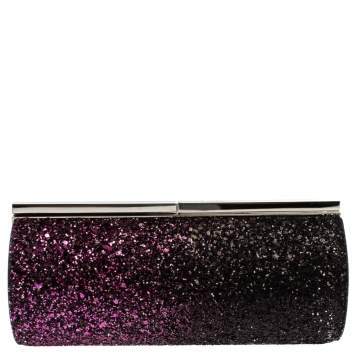 Pre Owned Jimmy Choo Purple Coarse Glitter Trinket Clutch