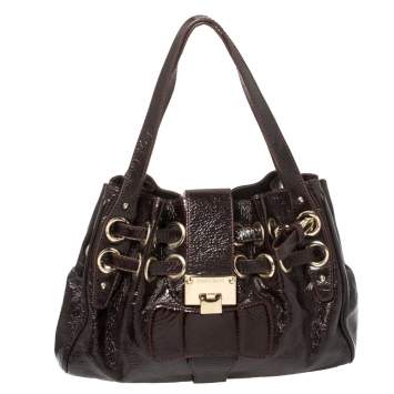 Pre Owned Jimmy Choo Dark Plum Patent Leather Ramona Tote