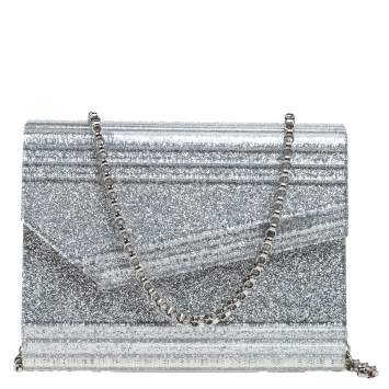 Pre Owned Jimmy Choo Silver Glitter Acrylic Candy Chain Clutch