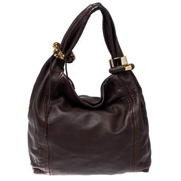 Pre Owned Jimmy Choo Dark Brown Leather Medium Saba Hobo