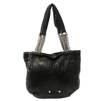 Pre Owned Jimmy Choo Black Pebbled Leather Large Nica Tote