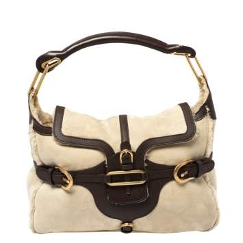 Pre Owned Jimmy Choo Beige/Brown Shearling and Leather Tulita Hobo