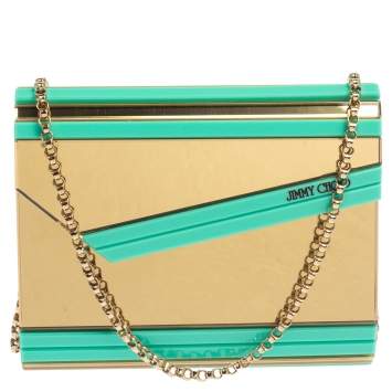 Pre Owned Jimmy Choo Gold/Green Acrylic Candy Chain Clutch 