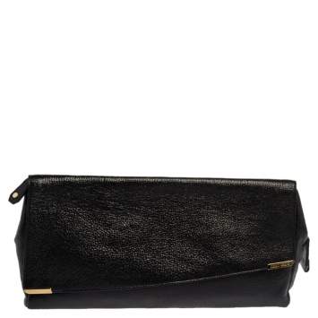 Pre Owned Jimmy Choo Black Glossy Pebbled Leather Allison Clutch