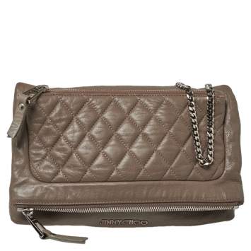 Pre Owned Jimmy Choo Dark Beige Quilted Leather Bex Clutch