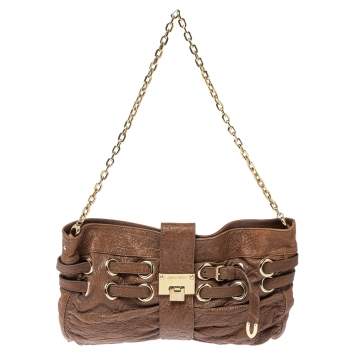 Pre Owned Jimmy Choo Brown Leather Riki Chain Shoulder Bag