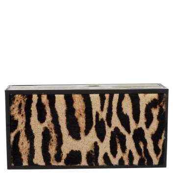 Pre Owned Jimmy Choo Beige/Black Leopard Prin Pony Hair Box Clutch 