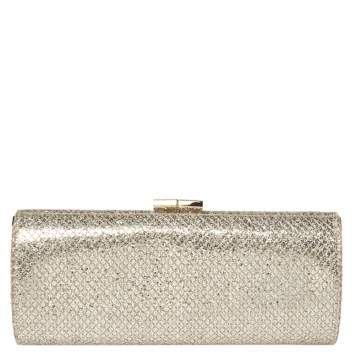 Pre Owned Jimmy Choo Gold Glitter Twill Tube Clutch