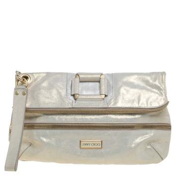 Pre Owned Jimmy Choo Gold Shimmer Leather Mave Foldover Clutch