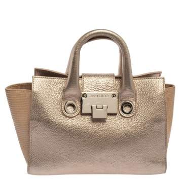 Pre Owned Jimmy Choo Light Rose Gold Leather and Lizard Embossed Riley Tote