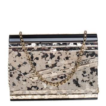 Pre Owned Jimmy Choo Gold/Black Shimmering Acrylic and Leather Candy Chain Clutch 