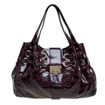 Pre Owned Jimmy Choo Burgundy Zebra Print Patent Leather Ramona Shoulder Bag