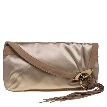 Pre Owned Jimmy Choo Beige Satin and Suede Carissa Clutch