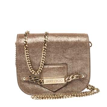Pre Owned Jimmy Choo Metallic Gold Shimmer Leather Shadow Chain Bag